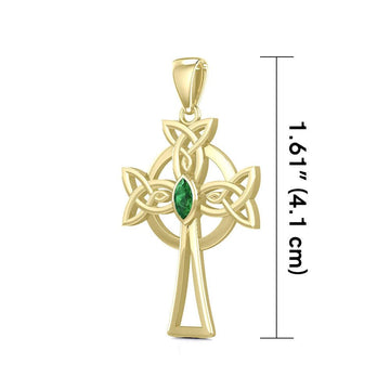 Celtic Cross Solid Gold Pendant with Marquise Gemstone GPD5639 - Jewelry